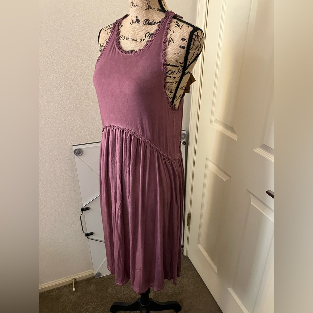 Pol Mauve Sleeveless Dress cute summer crochet detail boho chic L - Picture 2 of 6